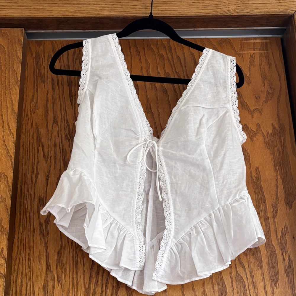 Guess White Lace Trimmed Top
